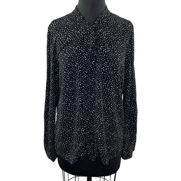 UNIQLO Ines De La Fressange Black White Star Print Long Sleeve Button Top Sz M - Picture 1 of 8